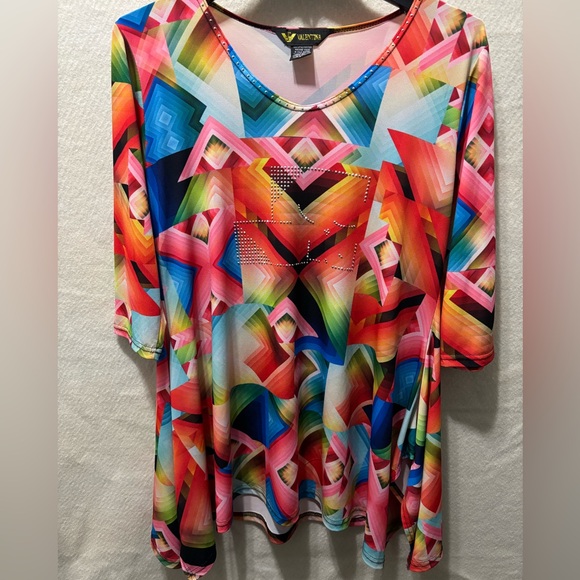 Vibrant Valentina Signa Women's 3/4 Sleeve Tunic with Rhinstones - Picture 1 of 4